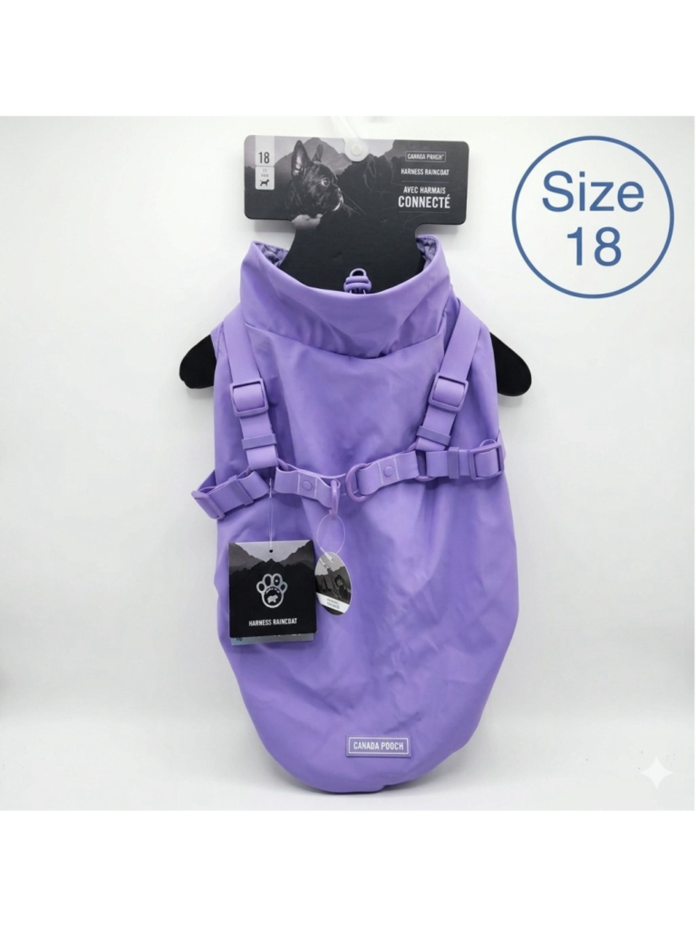 Canada Pooch Harness Raincoat Dog Jacket Size 18 Lavender Purple Water-Resistant
